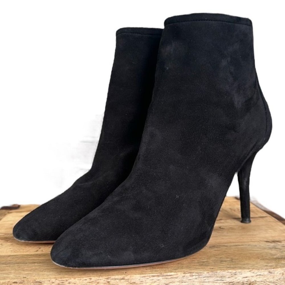 Aquazzura Black Suede Pointed-Toe Stiletto Ankle Boots
